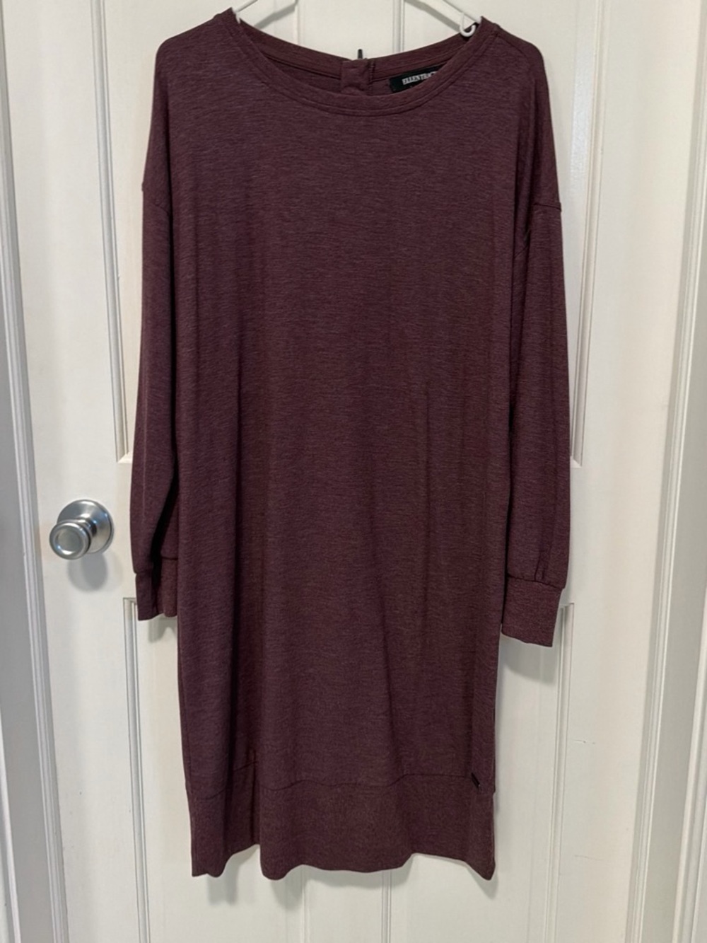Ellen Tracy Asymmetrical Long Sleeve Dress in Mauve Plum